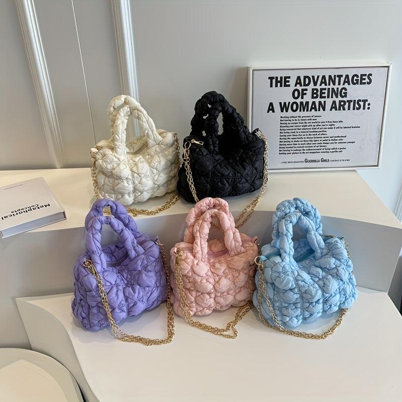 Minimalist Ruched Satchel Bag Solid Pleated Puffer Quilted Bag All Match Handbag