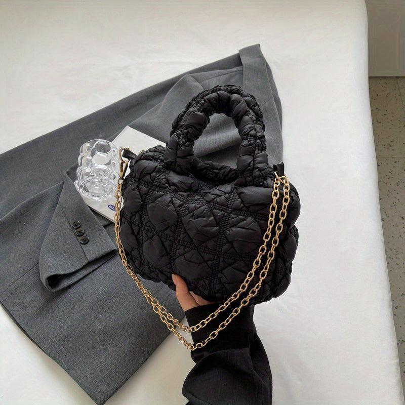 Minimalist Ruched Satchel Bag Solid Pleated Puffer Quilted Bag All Match Handbag