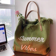 Tassel Trim Tote Bag Women Embroidery Shoulder Bag Canvas Handbags