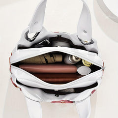 Flower Print Handbag For Women Ruched Storage Bag PU Leather Layer Purses