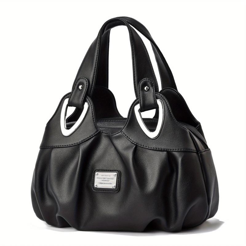 Flower Print Handbag For Women Ruched Storage Bag PU Leather Layer Purses