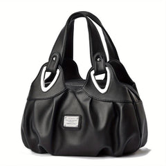 Flower Print Handbag For Women Ruched Storage Bag PU Leather Layer Purses