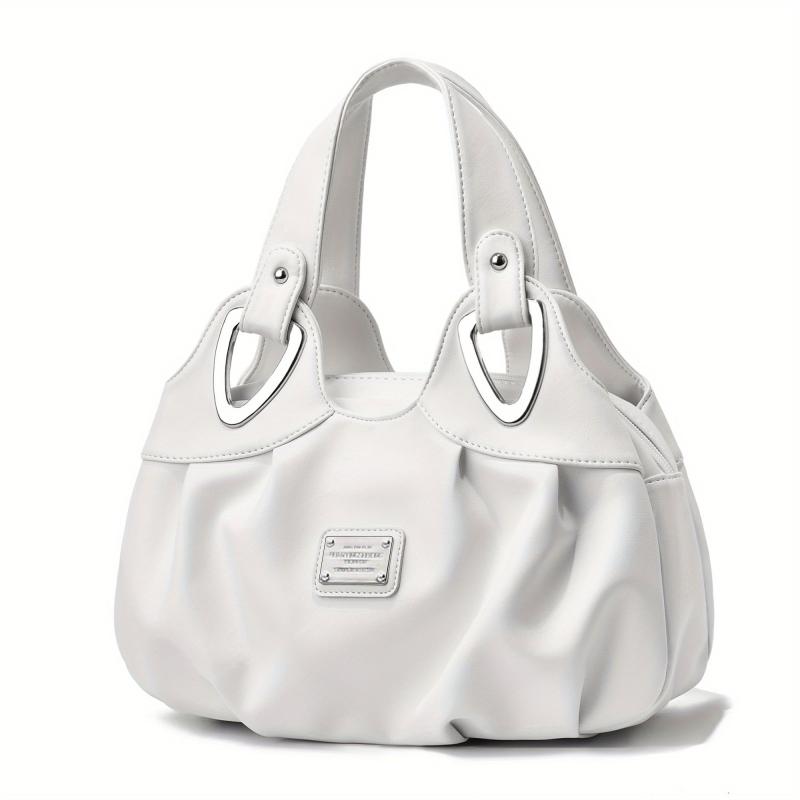Flower Print Handbag For Women Ruched Storage Bag PU Leather Layer Purses