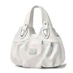 Flower Print Handbag For Women Ruched Storage Bag PU Leather Layer Purses