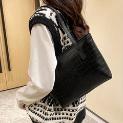 Crocodile Pattern Tote Bag Women's PU Leather Handbag Quilted Shoulder Bag