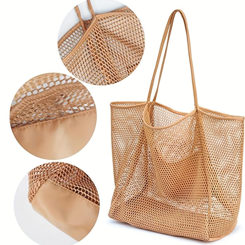 Large Capacity Mesh Tote Bag Foldable Beach Handbag