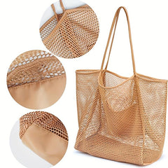Large Capacity Mesh Tote Bag Foldable Beach Handbag