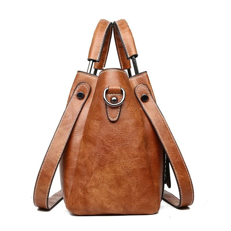 Retro Style PU Leather Crossbody Bucket Bag