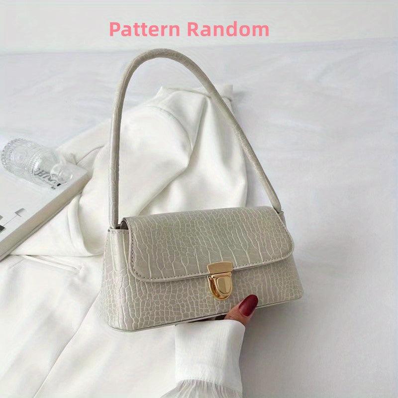 Crocodile Embossed Shoulder Bag Vintage Top Handle Purse