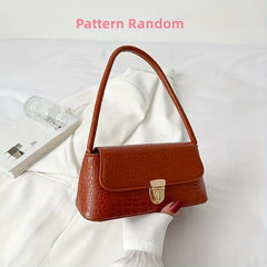 Crocodile Embossed Shoulder Bag Vintage Top Handle Purse