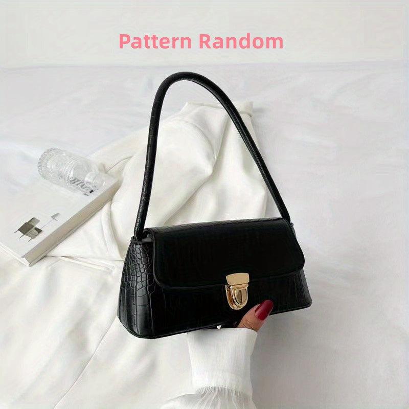 Crocodile Embossed Shoulder Bag Vintage Top Handle Purse