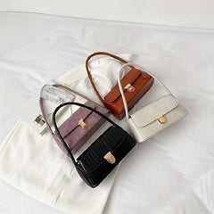 Crocodile Embossed Shoulder Bag Vintage Top Handle Purse