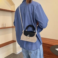 Mini Flower Decor Straw Bag Ruched Top Handle Bag