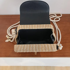 Mini Flower Decor Straw Bag Ruched Top Handle Bag