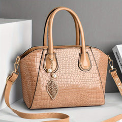 Crocodile Embossed Shoulder Bag with Leaves Pendant