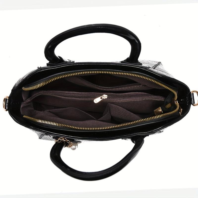 Crocodile Embossed Shoulder Bag with Leaves Pendant
