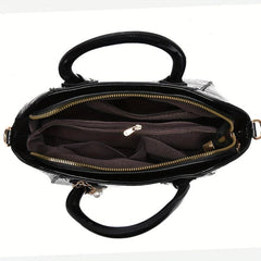 Crocodile Embossed Shoulder Bag with Leaves Pendant