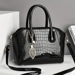 Crocodile Embossed Shoulder Bag with Leaves Pendant