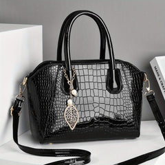 Crocodile Embossed Shoulder Bag with Leaves Pendant