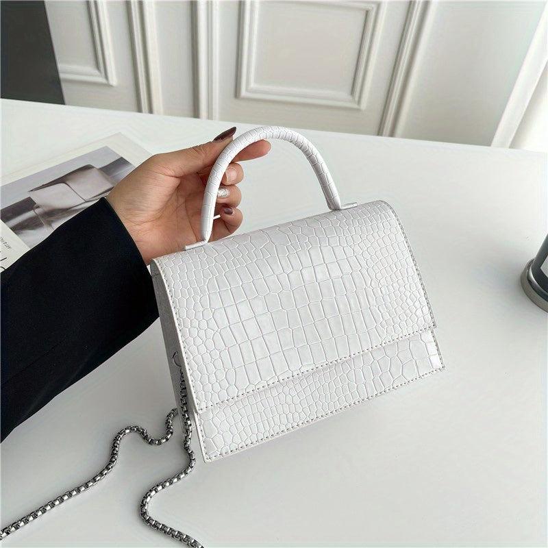 Crocodile Embossed Shoulder Bag Square Satchel Crossbody Bag