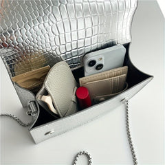 Crocodile Embossed Shoulder Bag Square Satchel Crossbody Bag