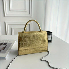 Crocodile Embossed Shoulder Bag Square Satchel Crossbody Bag