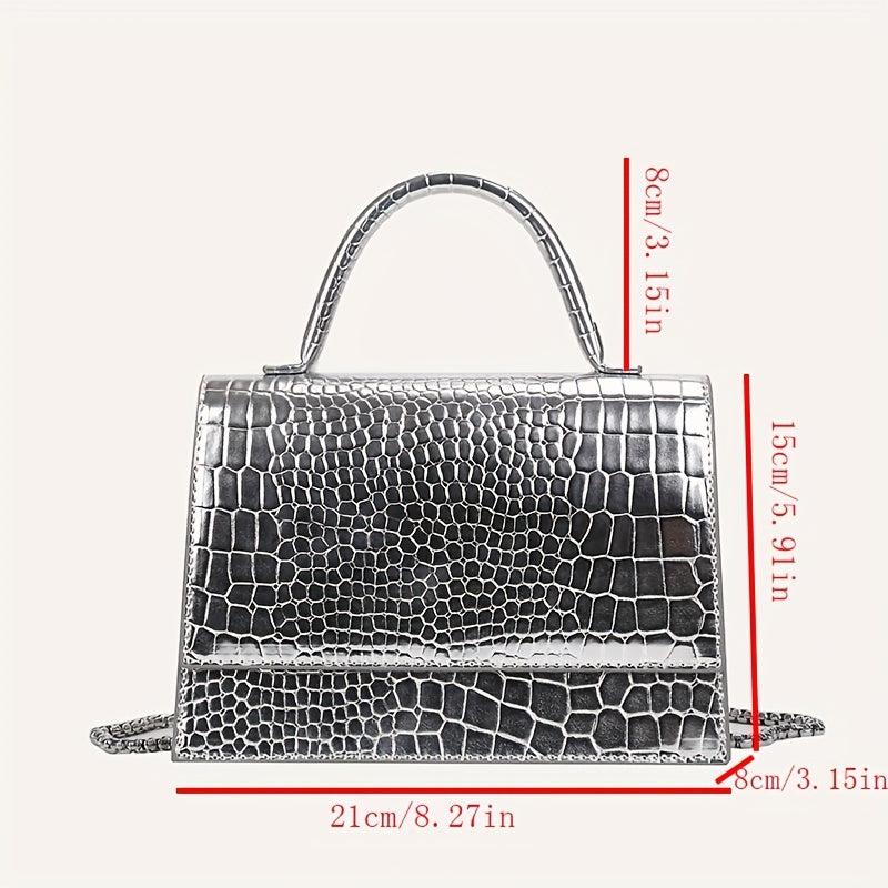 Crocodile Embossed Shoulder Bag Square Satchel Crossbody Bag