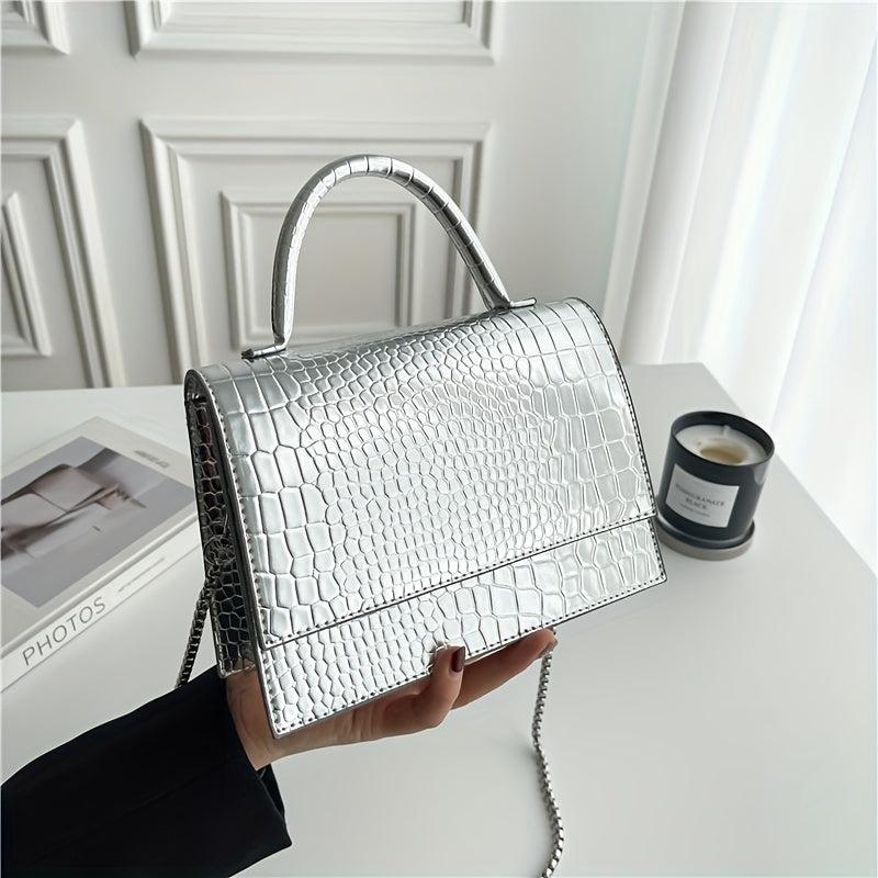Crocodile Embossed Shoulder Bag Square Satchel Crossbody Bag