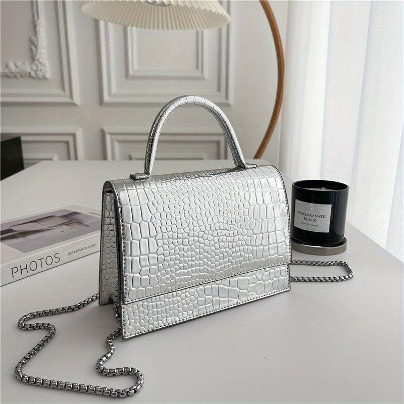 Crocodile Embossed Shoulder Bag Square Satchel Crossbody Bag