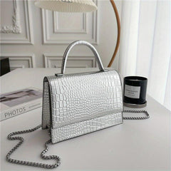 Crocodile Embossed Shoulder Bag Square Satchel Crossbody Bag