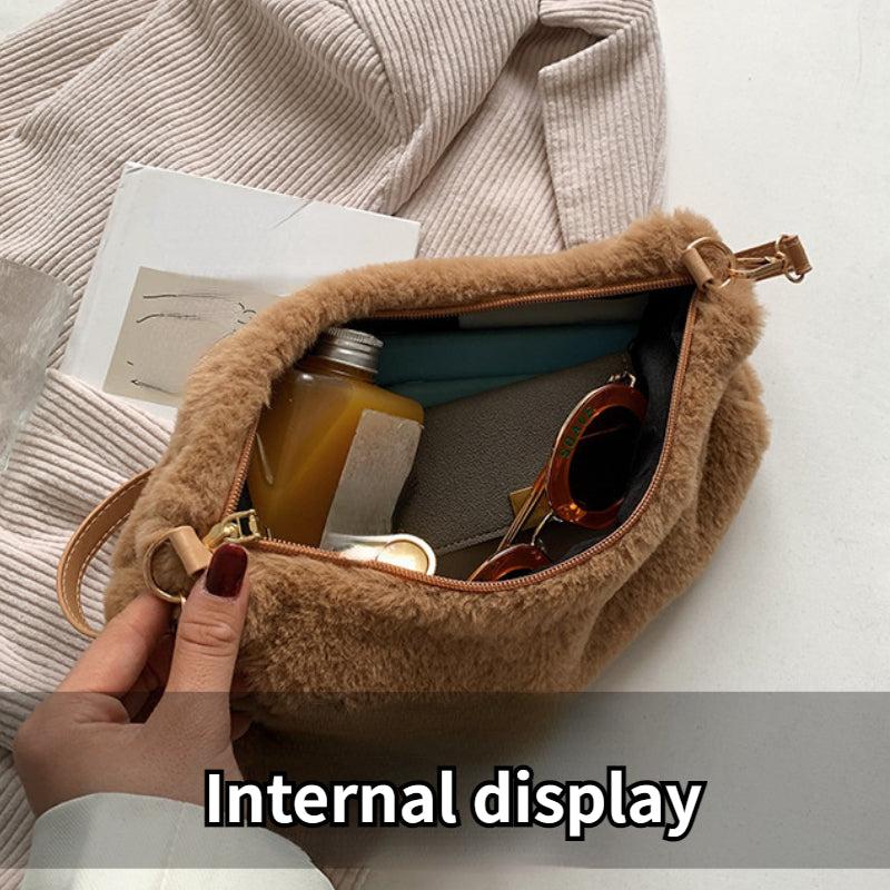 Y2K Fluffy Crescent Hobo Bag Furry Shoulder Bag Women's Plush Handbag & Purse