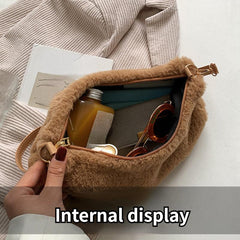 Y2K Fluffy Crescent Hobo Bag Furry Shoulder Bag Women's Plush Handbag & Purse