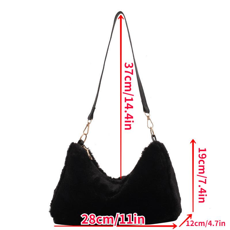 Y2K Fluffy Crescent Hobo Bag Furry Shoulder Bag Women's Plush Handbag & Purse