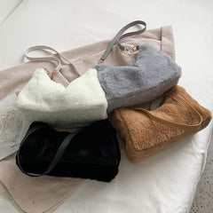 Y2K Fluffy Crescent Hobo Bag Furry Shoulder Bag Women's Plush Handbag & Purse
