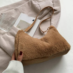 Y2K Fluffy Crescent Hobo Bag Furry Shoulder Bag Women's Plush Handbag & Purse