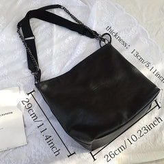 Metal Chain Hobo Crossbody Tote Bag PU Leather Textured Solid Shoulder Bag
