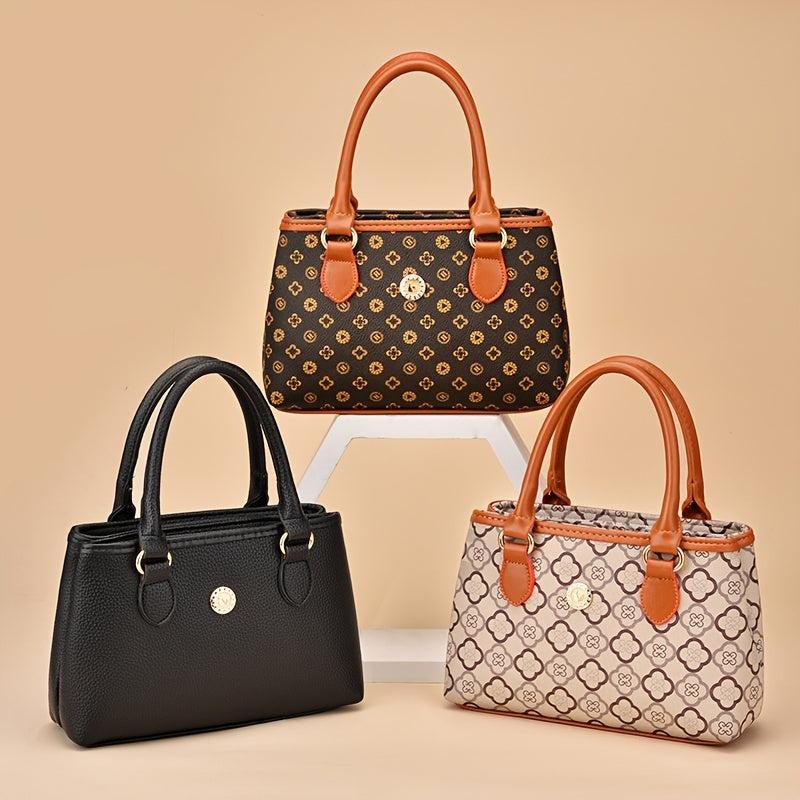 Geometric Pattern Handbag Colorblock Satchel Bag For Work