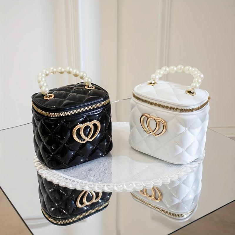 Mini Heart Decor Handbag Argyle Pattern Square Purse Chain Crossbody Bag