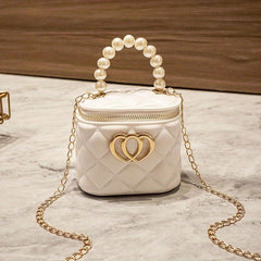 Mini Heart Decor Handbag Argyle Pattern Square Purse Chain Crossbody Bag