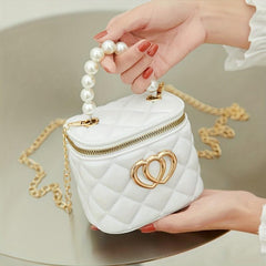 Mini Heart Decor Handbag Argyle Pattern Square Purse Chain Crossbody Bag