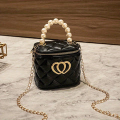 Mini Heart Decor Handbag Argyle Pattern Square Purse Chain Crossbody Bag