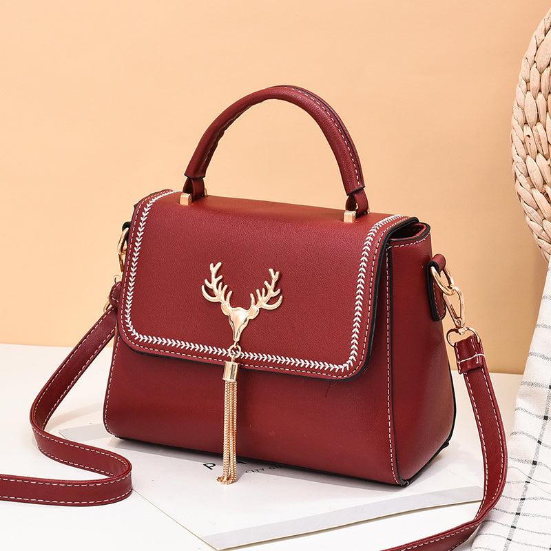 Tassel Decor Shoulder Bag Faux Leather Top Handle Purse 9.7 Inch