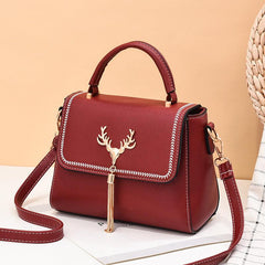 Tassel Decor Shoulder Bag Faux Leather Top Handle Purse 9.7 Inch