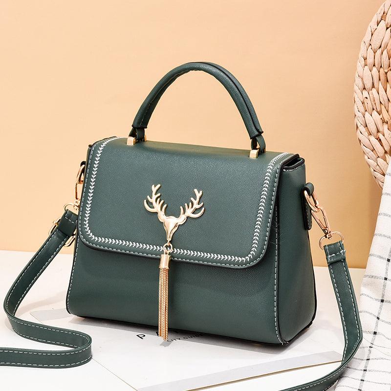 Tassel Decor Shoulder Bag Faux Leather Top Handle Purse 9.7 Inch
