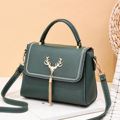 Tassel Decor Shoulder Bag Faux Leather Top Handle Purse 9.7 Inch