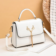 Tassel Decor Shoulder Bag Faux Leather Top Handle Purse 9.7 Inch