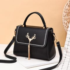 Tassel Decor Shoulder Bag Faux Leather Top Handle Purse 9.7 Inch