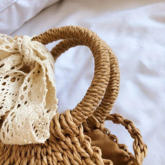 Straw Woven Handbag Scarf Decor Crossbody Bag Boho Style Summer Beach Bag