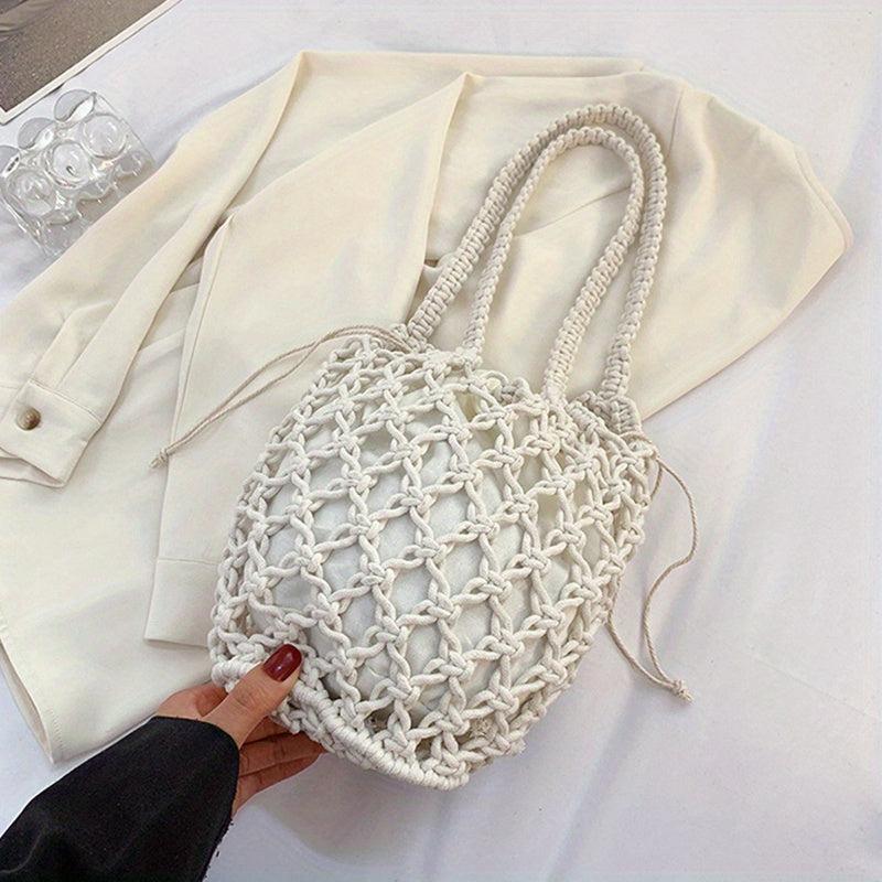 Minimalist Straw Shoulder Bag Woven Bag With Insert Pouch For Beach