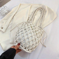 Minimalist Straw Shoulder Bag Woven Bag With Insert Pouch For Beach